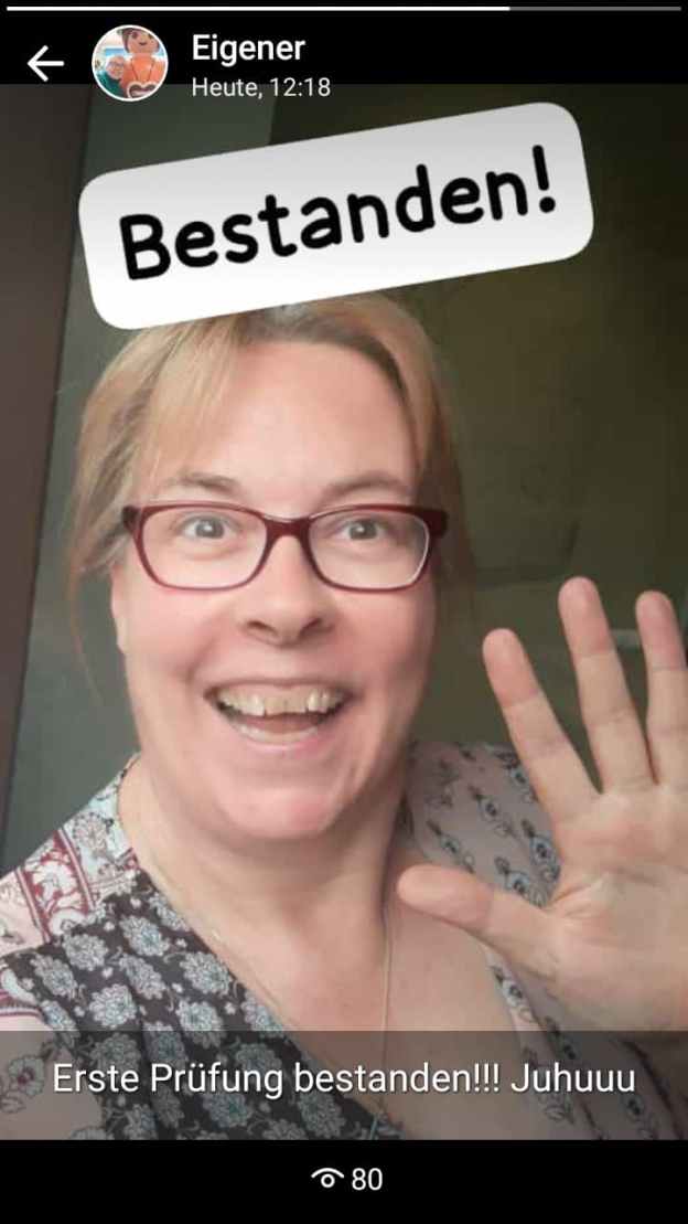 Ich hab die erste Prüfung bestanden!